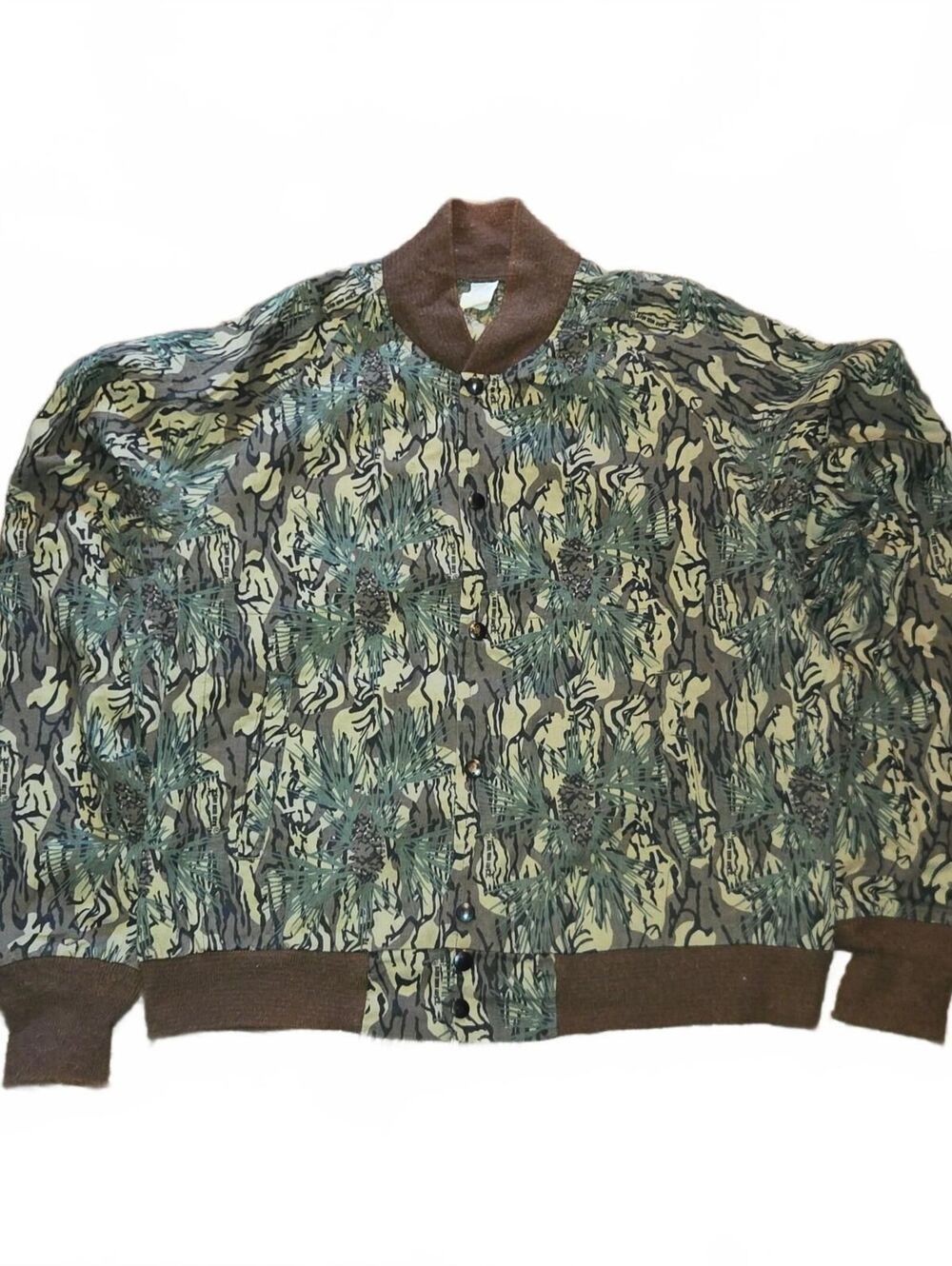 VINTAGE 80s Piney Woods Natural Tree Camo Bomber Jacket sz XL Adult READ